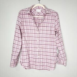 J.Crew Womens Button-Up Shirt Flannel Plaid Long Sleeve Classic-Fit Pink Size 4